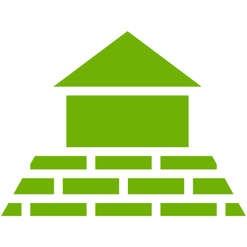Green icon of a shed standing on brick foundation